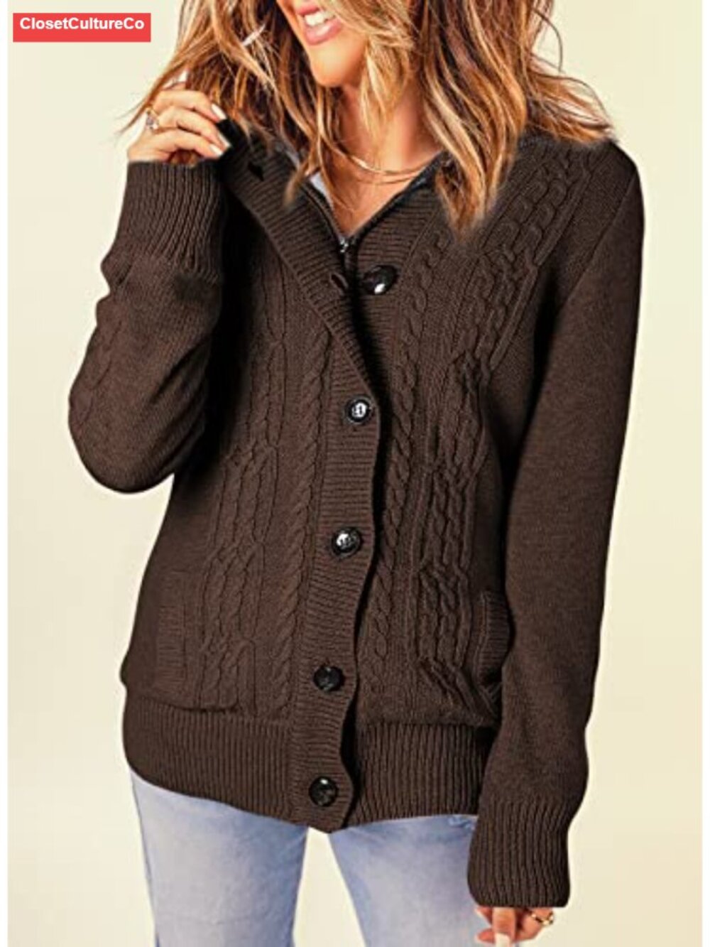 Hooded Fleece Lined Cardigan Sweater Zip Button Knit Winter Warm - Picture 4 of 6